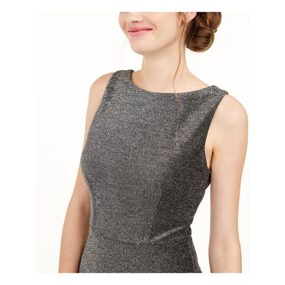 B DARLIN Womens Glitter Sleeveless Jewel Neck Mini Cocktail Sheath Dress - Picture 3 of 4